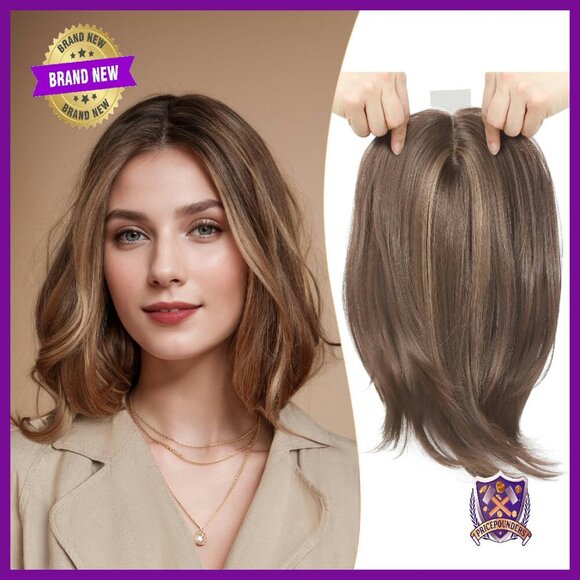 12 Inch Synthetic Hair Topper with Bangs, 6.5x6.5 Base for Thinning Hair